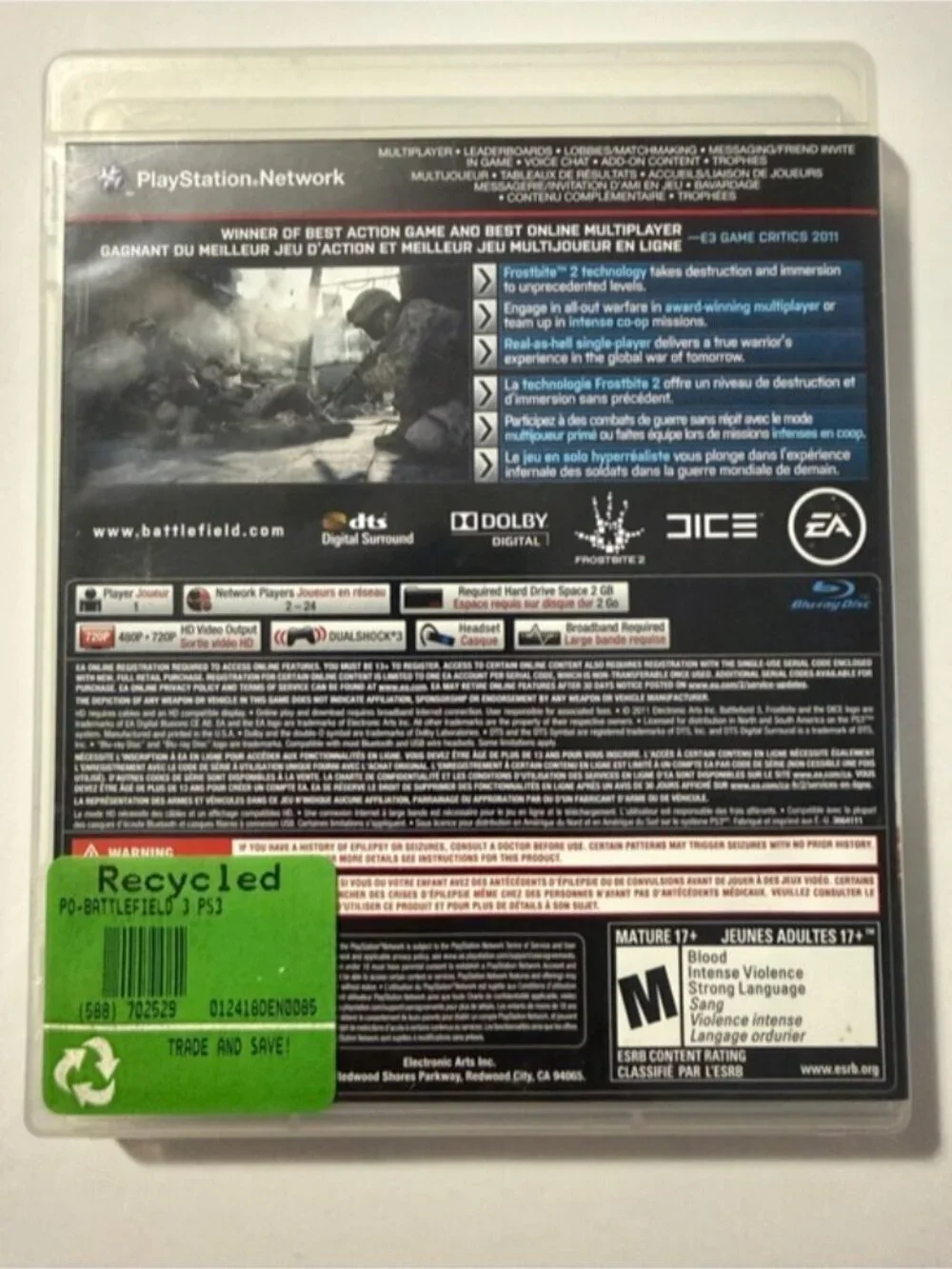 Battlefield 3 PS3 Complete w/ Case Manual Inserts